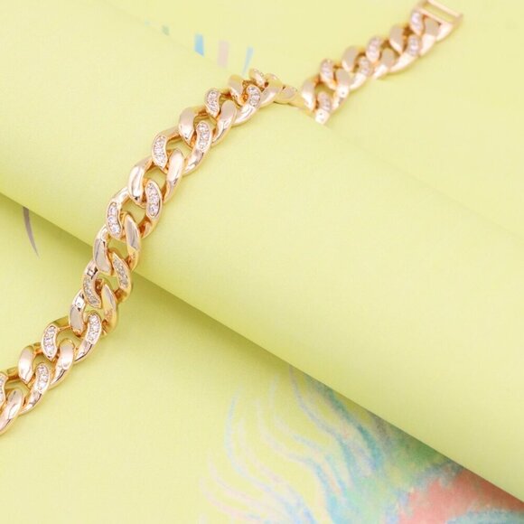 "Bold Rose Gold Cuban Link Bracelet with Sparkling CZ Accents, XPBL1020 - Picture 4 of 11